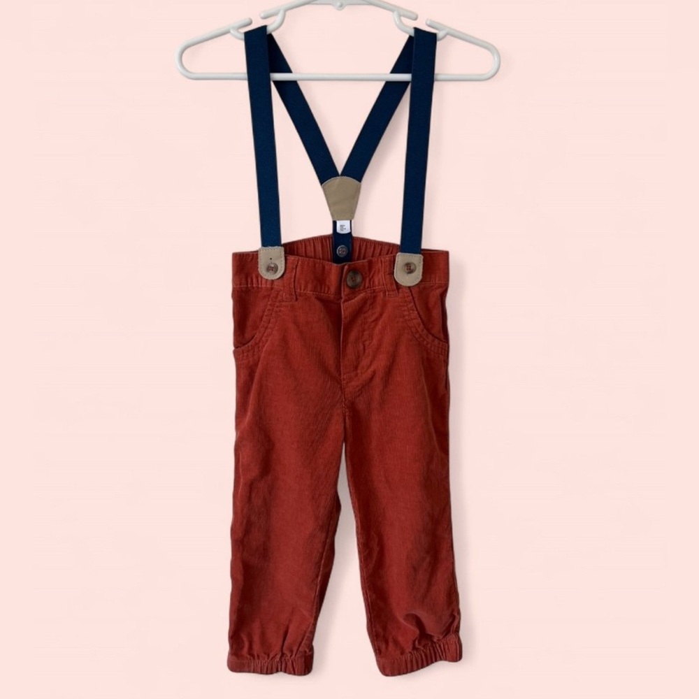 18M Boy Cat & Jack Rustic Orange Corduroy Suspender Pants Heritage Cords